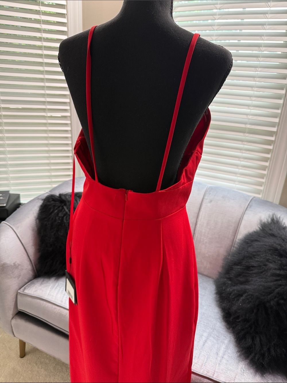 Mac Duggal Red V-Neck Slip Maxi Dress - Picture 7 of 8